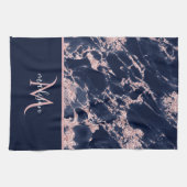 Navy & Roos Gold Marble Monogram Elegant Luxury Theedoek (Horizontaal)