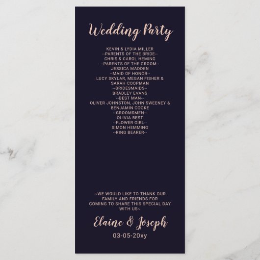 Navy Roos Gold Monogram Trouwprogramma's Programma (Achterkant)