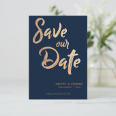 Navy Roos Gold Typografie Red de Date Kaart (Staand voorkant)
