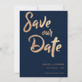 Navy Roos Gold Typography Wedding Save the Date (Voorkant)