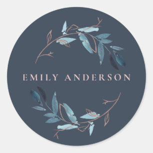 NAVY ROOS GOUDEN BLAUW BLAUW BLADEREN KRANS PROFES RONDE STICKER