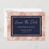 Navy Roos Gouden Folie Glitter Bruiloft Save The D Aankondigingskaart (Voorkant / Achterkant)
