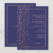 Navy Roos Gouden Glitter Confetti Side Sweet 16 Kaart (Voorkant / Achterkant)
