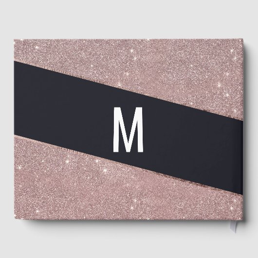 Navy Roos Gouden Glitter Kleur Blok Bruiloft Gastenboek (Achterkant)