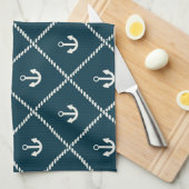 Navy Rope en Anchor Pattern Theedoek (Quarter Fold)