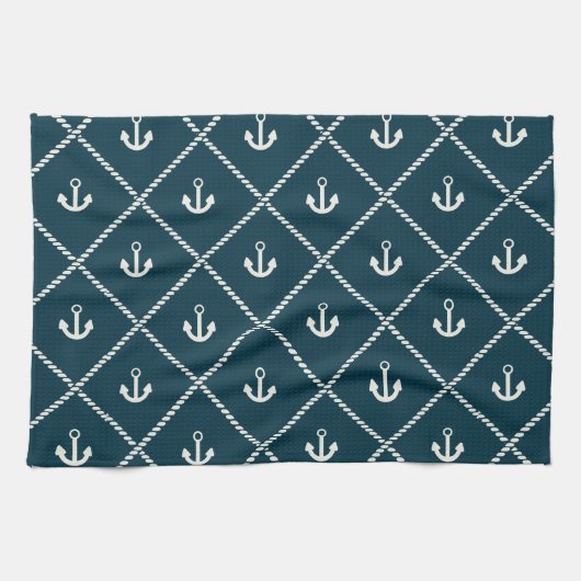 Navy Rope en Anchor Pattern Theedoek (Horizontaal)