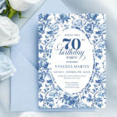 Navy Roses 70th Birthday Elegant Party Invitation