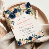 Navy & Roses Floral Bridal Shower Kaart
