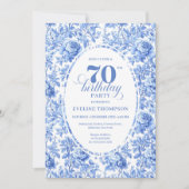 Navy Roses Vintage 70th Birthday Invitation (Devant)