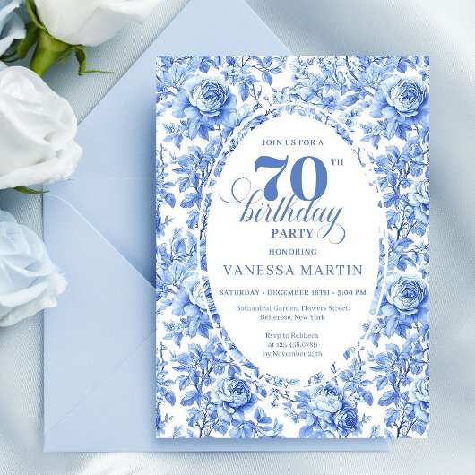 Navy Roses Vintage 70th Birthday Invitation