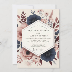 Navy Rosewood Artistieke Trouwdag Kaart