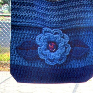 Navy Royal Blauw Bloem Artisan Haakprint Draagtas