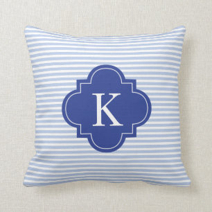 Navy Royal Blue Stripes Quatrefoil Monogram Kussen