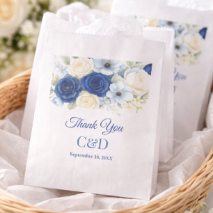 Navy Royal Bue Wedding Waterverf Ivoorbloemen Bedankzakje