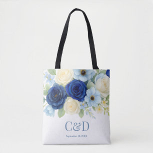 Navy Royal Bue Wedding Waterverf Ivoorbloemen Draagtas