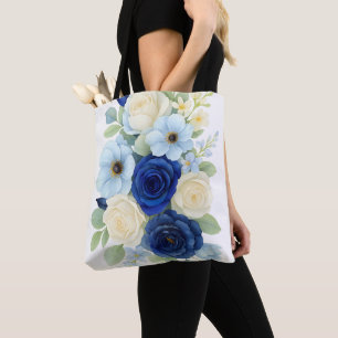Navy Royal Bue Wedding Waterverf Ivoorbloemen Draagtas