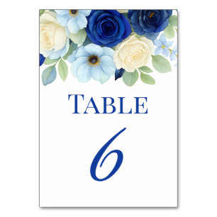 Navy Royal Bue Wedding Waterverf Ivoorbloemen Kaart