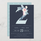 NAVY ROZE BLAUW BLOEMEN 2E ELKAAR JAAR JUBILEUM KAART (Voorkant / Achterkant)