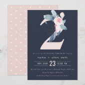 NAVY ROZE BLAUWE BLOEMEN 2E ELKAAR JAAR JUBILEUM KAART (Voorkant / Achterkant)