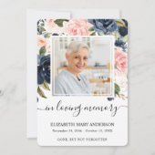 Navy Roze Bloemen Waterverf Begrafenis Gebed Kaart (Voorkant)