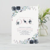 Navy & Roze Boho Floral Girl 1e verjaardag Kaart (Staand voorkant)