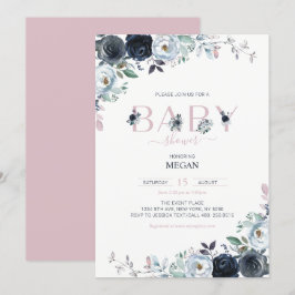 Navy & Roze Boho Floral Girl Baby shower Kaart