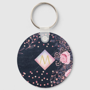 Navy Roze Goud Monogram Cadeaus Meisjesachtig Bloe Sleutelhanger