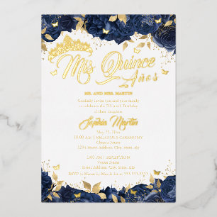 Navy Roze Mis Quince Gold Quinceanera Folie Uitnodiging