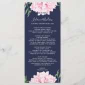 Navy roze pioen Waterverf bruiloft Menu (Voorkant)