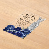 Navy Rozen Diamond Gown 60ste Verjaardag Partij Acryl Uitnodigingen (Laagn)