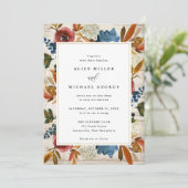 Navy & Rust Boho Floral, Light Wood Weddenschap Kaart (Staand voorkant)