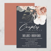 NAVY RUST FLORAL MONSTRERA COUPLES SHOWER INVITE BEDANKKAART (Voorkant / Achterkant)