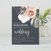 NAVY RUST FLORAL MONSTRERA LEAF WEDDING INVITE BEDANKKAART (Staand voorkant)