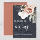 NAVY RUST FLORAL MONSTRERA LEAF WEDDING INVITE BEDANKKAART (Voorkant / Achterkant)