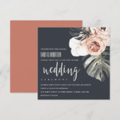 NAVY RUST MONSTRERA WATERVERF FLORAL WEDING KAART (Voorkant / Achterkant)