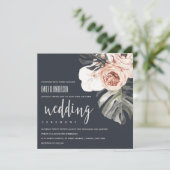 NAVY RUST MONSTRERA WATERVERF FLORAL WEDING KAART (Staand voorkant)