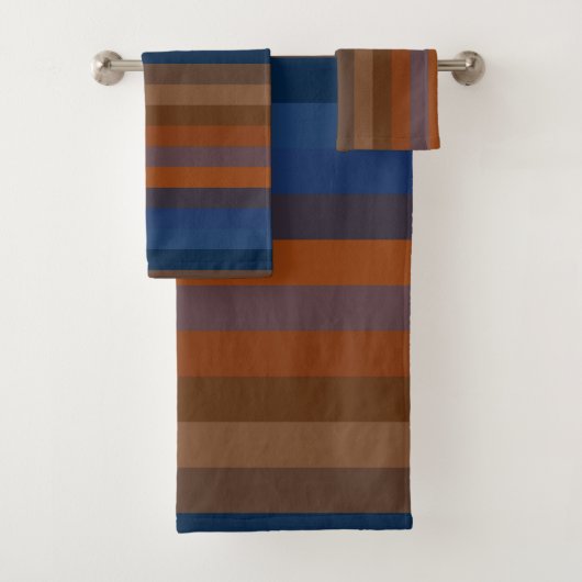 Navy & Rust Vertical Stripes Bad Handdoek (Insitu)