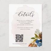 Navy & Rust Waterverf Boho Bloemen QR Code Bruilof Informatiekaartje (Voorkant)