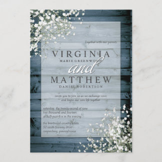 NAVY RUSTIC BABY'S ADEM BRUILOFT UITNODIGING