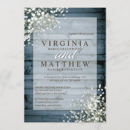 NAVY RUSTIC BABY'S BREATH WEDDING INVITATION KAART