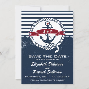 Navy Rustic Nautical Save The Date Aankondiging