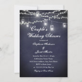 Navy Rustic String Lights Echtpaar Trouwdouche Kaart (Voorkant)