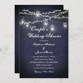 Navy Rustic String Lights Echtpaar Trouwdouche Kaart (Voorkant / Achterkant)