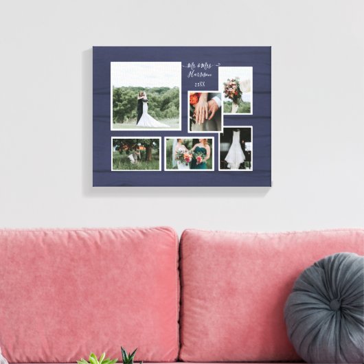 Navy Rustic Wedding Collage 6 Canvas Afdruk (Insitu (Woonkamer))