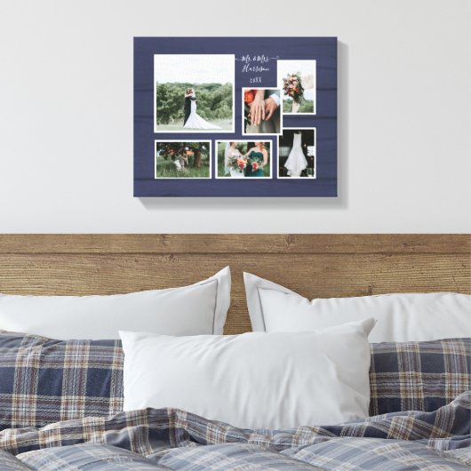 Navy Rustic Wedding Collage 6 Canvas Afdruk (Insitu (Slaapkamer))