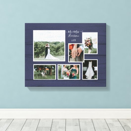 Navy Rustic Wedding Collage 6 Canvas Afdruk (Insitu (Houten vloer))