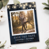 Navy Rustic Wood String Lights Save The Date