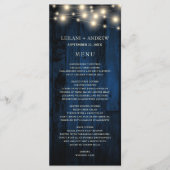 Navy Rustic Wood String Lights Wedding Menu (Voorkant)
