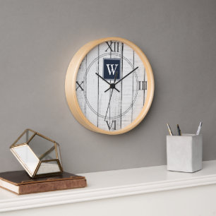 Navy rustieke Monogram klok