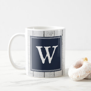 Navy rustieke Monogram Mok